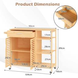 VOGREX Bamboo Rolling Sideboard, 2-Door Storage Cabinet in Natural - thumbnail 2