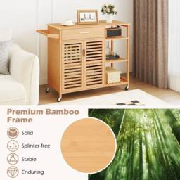 VOGREX Bamboo Rolling Sideboard, 2-Door Storage Cabinet in Natural - thumbnail 4