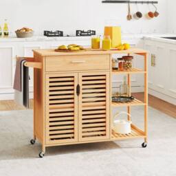 VOGREX Bamboo Rolling Sideboard, 2-Door Storage Cabinet in Natural - thumbnail 3