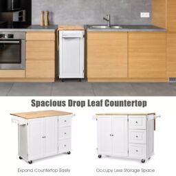 Costway Kitchen Storage Trolley Cart Rolling Island Shelves Cupboard 3 Drawers Cabinet - thumbnail 6