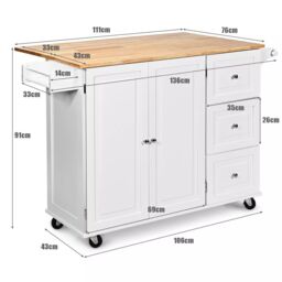Costway Kitchen Storage Trolley Cart Rolling Island Shelves Cupboard 3 Drawers Cabinet - thumbnail 2