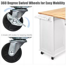 Costway Kitchen Storage Trolley Cart Rolling Island Shelves Cupboard 3 Drawers Cabinet - thumbnail 5