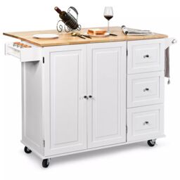 Costway Kitchen Storage Trolley Cart Rolling Island Shelves Cupboard 3 Drawers Cabinet - thumbnail 1