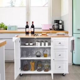 Costway Kitchen Storage Trolley Cart Rolling Island Shelves Cupboard 3 Drawers Cabinet - thumbnail 3