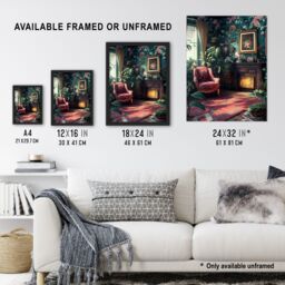 "Artery8 Plant Lover Cozy Fireplace Floral Tapestry Framed Art Print - Size: W12"" x H16""" - thumbnail 3