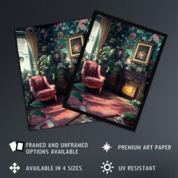 "Artery8 Plant Lover Cozy Fireplace Floral Tapestry Framed Art Print - Size: W12"" x H16""" - thumbnail 2
