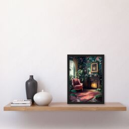 "Artery8 Plant Lover Cozy Fireplace Floral Tapestry Framed Art Print - Size: W12"" x H16""" - thumbnail 4