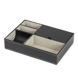 Nordara 5 Compartment Leather Storage Tray Organiser Wallet Jewellery in Black - thumbnail 1