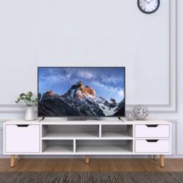 Hinsinc New High Gloss TV Stand Cabinet Entertainment Center-1 Door 4 Shelve 2 Dxoulh in White - thumbnail 4