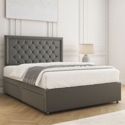 "BSSPOKE Nova Divan Bed Set Plush 24"" Headboard & 2Drawers Same Side &Mattress in Grey - Size: Small Double" - thumbnail 3