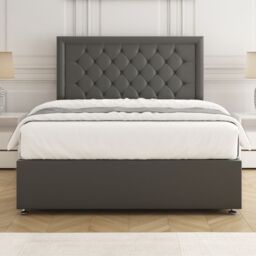 "BSSPOKE Nova Divan Bed Set Plush 24"" Headboard & 2Drawers Same Side &Mattress in Grey - Size: Small Double" - thumbnail 2