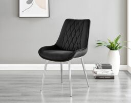 FurnitureboxUK Atlanta White High Gloss & Chrome 4 Seater Dining Table with X Shaped Legs & 4 Soft Velvet Pesaro Chairs in Black - thumbnail 4