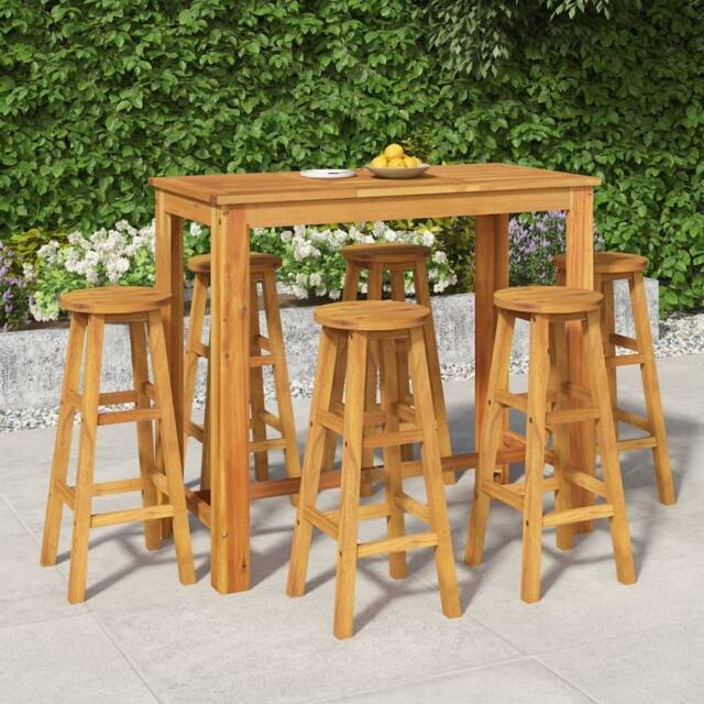 Berkfield Home 7 Piece Garden Bar Set Solid Wood Acacia in Brown - image 1