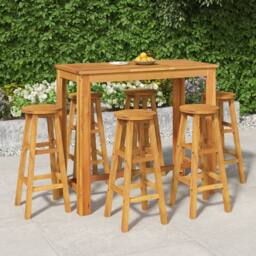 Berkfield Home 7 Piece Garden Bar Set Solid Wood Acacia in Brown - thumbnail 1