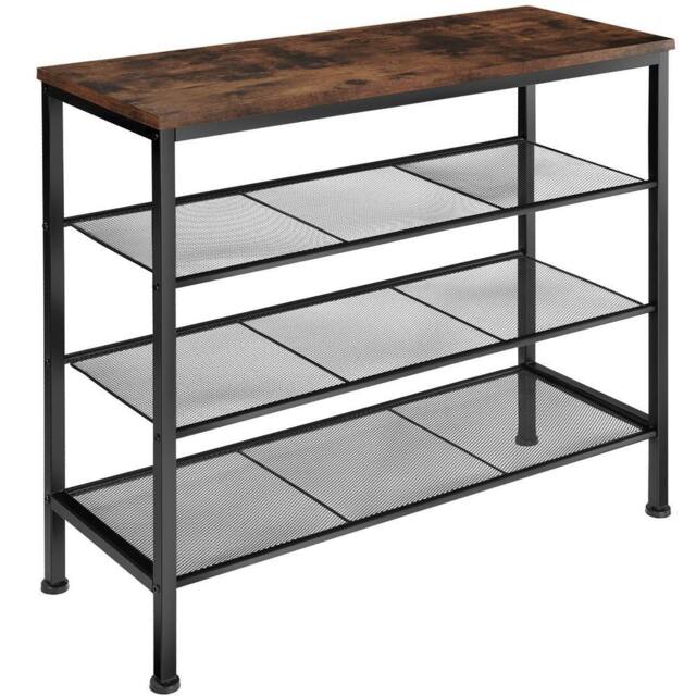tectake Shoe Rack Newport - Surface Shelf & 3 Grid Shelves, Industrial Style in Dark Brown - image 1