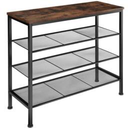 tectake Shoe Rack Newport - Surface Shelf & 3 Grid Shelves, Industrial Style in Dark Brown - thumbnail 1