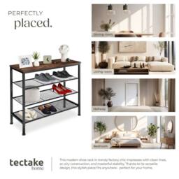 tectake Shoe Rack Newport - Surface Shelf & 3 Grid Shelves, Industrial Style in Dark Brown - thumbnail 7