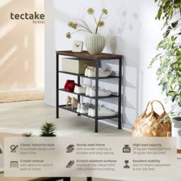 tectake Shoe Rack Newport - Surface Shelf & 3 Grid Shelves, Industrial Style in Dark Brown - thumbnail 2