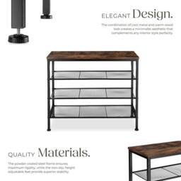 tectake Shoe Rack Newport - Surface Shelf & 3 Grid Shelves, Industrial Style in Dark Brown - thumbnail 3