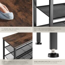 tectake Shoe Rack Newport - Surface Shelf & 3 Grid Shelves, Industrial Style in Dark Brown - thumbnail 5