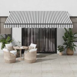 Berkfield Home Manual Retractable Awning Anthracite & White 400x300 cm in Black - thumbnail 1