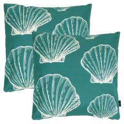 icon 2 Pack Cushion 43x43 Kyoto Fabric, Large Sea Shell in Teal