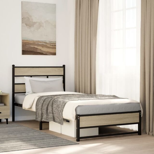 Berkfield Home Metal Bed Frame without Mattress Sonoma Oak 90x200 cm in Brown - image 1