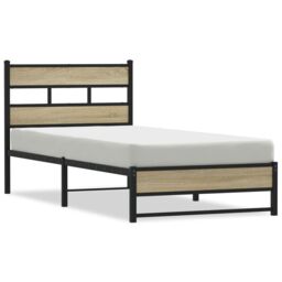 Berkfield Home Metal Bed Frame without Mattress Sonoma Oak 90x200 cm in Brown - thumbnail 2