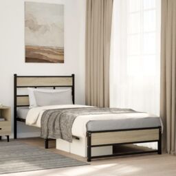 Berkfield Home Metal Bed Frame without Mattress Sonoma Oak 90x200 cm in Brown - thumbnail 1
