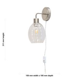 First Choice Lighting Set of 2 Toby - Satin Nickel Plug in Wall Lights Fluted Shades in Silver - thumbnail 6