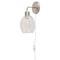 First Choice Lighting Set of 2 Toby - Satin Nickel Plug in Wall Lights Fluted Shades in Silver - thumbnail 2
