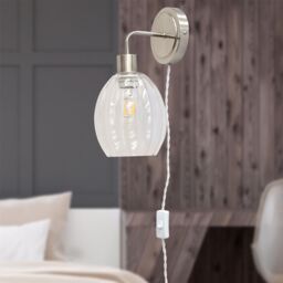 First Choice Lighting Set of 2 Toby - Satin Nickel Plug in Wall Lights Fluted Shades in Silver - thumbnail 4
