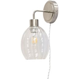 First Choice Lighting Set of 2 Toby - Satin Nickel Plug in Wall Lights Fluted Shades in Silver - thumbnail 3