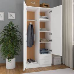 Berkfield Home Wardrobe White 80x52x180 cm Engineered Wood - Size: 80 x 52 x 180 cm - thumbnail 3