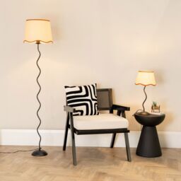 ValueLights Wiggle Black Metal Stem Table Lamp with Linen Scallop Trim Tapered Lamp Shade in Burnt Orange - thumbnail 5