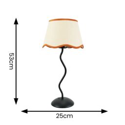 ValueLights Wiggle Black Metal Stem Table Lamp with Linen Scallop Trim Tapered Lamp Shade in Burnt Orange - thumbnail 6