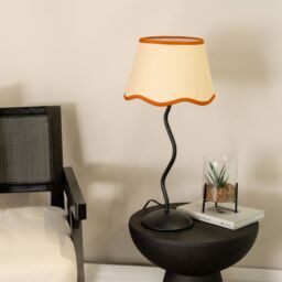 ValueLights Wiggle Black Metal Stem Table Lamp with Linen Scallop Trim Tapered Lamp Shade in Burnt Orange - thumbnail 4