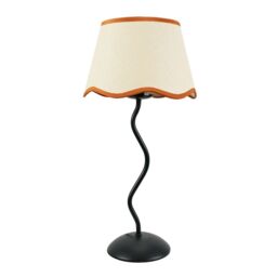 ValueLights Wiggle Black Metal Stem Table Lamp with Linen Scallop Trim Tapered Lamp Shade in Burnt Orange - thumbnail 2