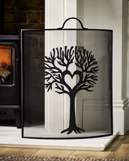 Dibor Traditional Woodland Tree Curved Black Fireplace Guard Fire Screen Fireguard H67cm x W53cm - image 1