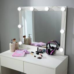 Home Source 5 Drawer Dressing Table Vanity Makeup Desk Lighting Mirror & Stool in White - thumbnail 9