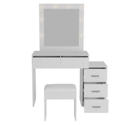 Home Source 5 Drawer Dressing Table Vanity Makeup Desk Lighting Mirror & Stool in White - thumbnail 5
