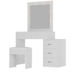 Home Source 5 Drawer Dressing Table Vanity Makeup Desk Lighting Mirror & Stool in White - thumbnail 7