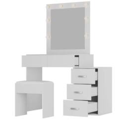 Home Source 5 Drawer Dressing Table Vanity Makeup Desk Lighting Mirror & Stool in White - thumbnail 6