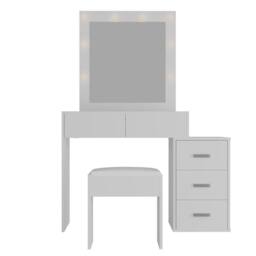 Home Source 5 Drawer Dressing Table Vanity Makeup Desk Lighting Mirror & Stool in White - thumbnail 8