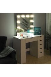 Living and Home Hollywood Dressing Table with LED Lighted Mirror in White - thumbnail 2