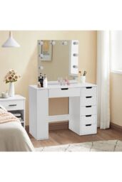 Living and Home Hollywood Dressing Table with LED Lighted Mirror in White - thumbnail 1