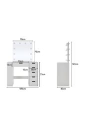 Living and Home Hollywood Dressing Table with LED Lighted Mirror in White - thumbnail 6