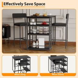 London Boutique 3PCS Dining Table Set Bar Height Kitchen Table & 2 Chairs w/ 3 Shelves in Black - thumbnail 6
