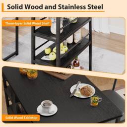 London Boutique 3PCS Dining Table Set Bar Height Kitchen Table & 2 Chairs w/ 3 Shelves in Black - thumbnail 7