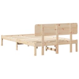 Berkfield Home Bed Frame with Headboard 135x190 cm Solid Pine Wood in Beige - thumbnail 8